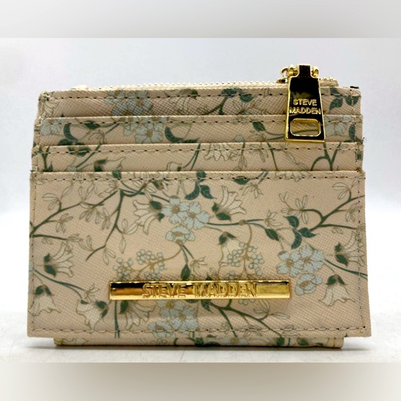 Steve Madden Treated Canvas with/flower design snap closure zipper coin purse - Picture 2 of 7